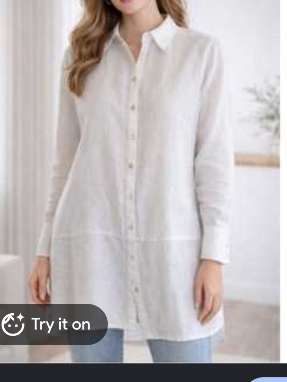 Tahari White Linen Long-Sleeve Button-Down Shirt